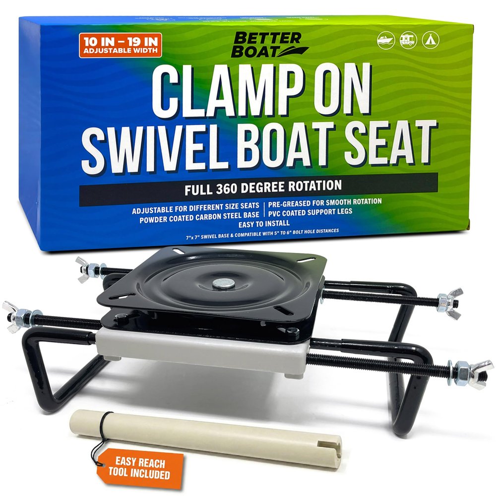 Better Boat Clamp On Boat Seat Swivel Mount for Jon Boats 360 Degree, Adjustable 9 to 18.5 Inch, Powder Coated Carbon Steel with Tightening Tool Included