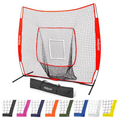 GoSports Team Tone 7 ft x 7 ft Baseball & Softball Practice Hitting & Pitching Net in Team Colors - Red