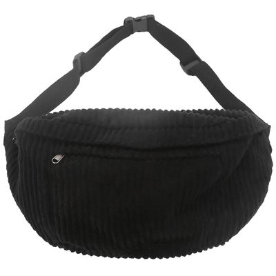 Crossbody Bag Fanny Pack for Women Men, Corduroy Waist Pack Large Chest Bag with Adjustable Strap for Workout Travel Sports Running (Black-1)