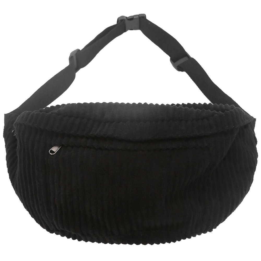 Crossbody Bag Fanny Pack for Women Men, Corduroy Waist Pack Large Chest Bag with Adjustable Strap for Workout Travel Sports Running (Black-1)