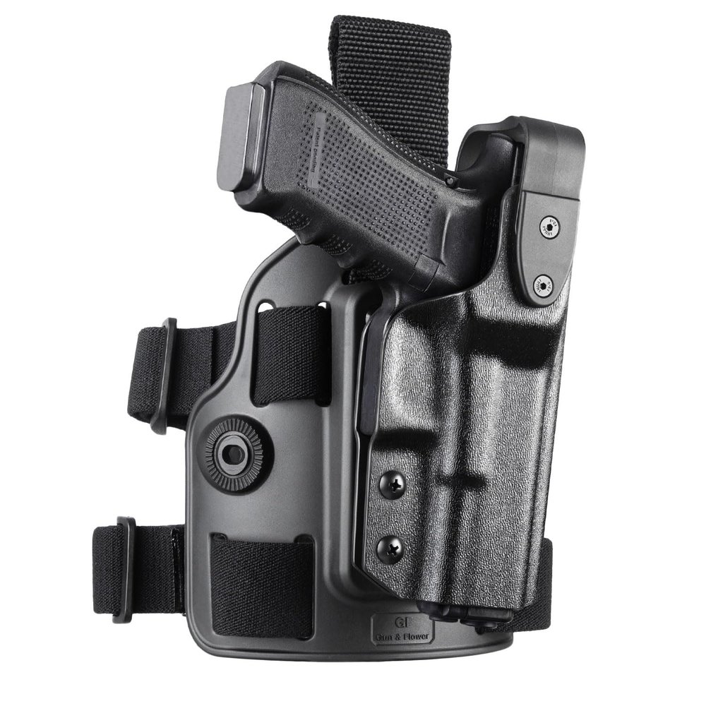 GUN & FLOWER Drop Leg Holster, Fits Glock 17/19 (Gen1-5), 22/23 /31/32 (Gen1-4), 19x /44/45, Level II Retention Duty Kydex Pistol Holster, Adjustable Strap & Ride Hight, Right Hand