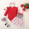 Baby Girl Christmas Outfit Long Sleeve Romper Onesie Deer Plaid Suspender Skirt Set Cute Fall Winter Clothes (Red-Elephant Love Heart, 3-6 Months) view 2