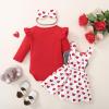 Baby Girl Christmas Outfit Long Sleeve Romper Onesie Deer Plaid Suspender Skirt Set Cute Fall Winter Clothes (Red-Elephant Love Heart, 3-6 Months) view 3