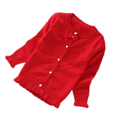 Children Girls' Cardigans Sweater O-Neck Button Cotton Knit Sweaters for Kids (US, Age, 8 Years, 9 Years, Red)