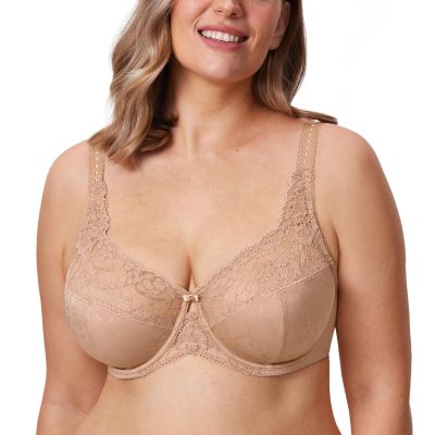 DELIMIRA Women's Minimizer Full Coverage Lace Bras Natural 34H