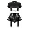 LiiYii Women's Faux Leather Wet Look Outfits Crop Bra Top with Flared Skirt Holiday Party Performance Black 3X-Large view 1