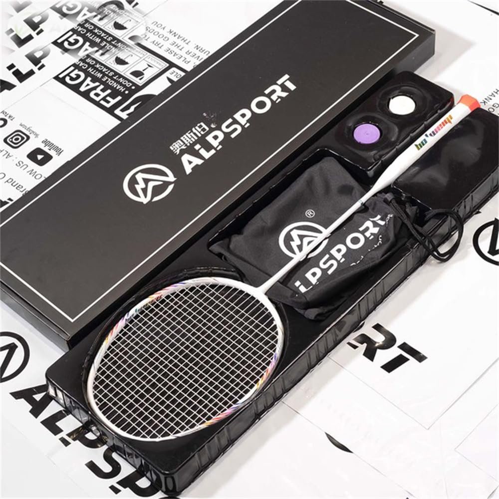 BBQ2.0 Professional Badminton Racket with Free String Bag, 100% Full Carbon Fiber Raket Super Light, 8U G5 65g (1pcs White Boxed)