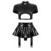 Zaldita Women's Rave Outfits Leather Sets Festivals 2 Pcs Wetlook Tops with Skirts for Club Party Black 4X-Large view 1