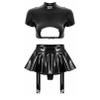 Agoky Women's Wetlook Leather Rave Sets Sexy Outfits Latex Crop Top with Skrits for Stage Performance Black Medium view 1
