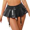 Agoky Women's Wetlook Leather Rave Sets Sexy Outfits Latex Crop Top with Skrits for Stage Performance Black Medium view 4