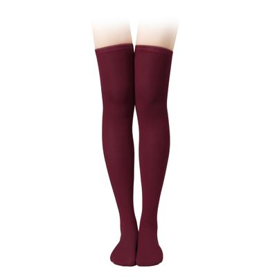 KINBOM 1 Pair Thigh High Socks, Cotton Soft Knee High Long Stockings Leg Warmers for Women Girls Christmas Cosplay (Burgundy)