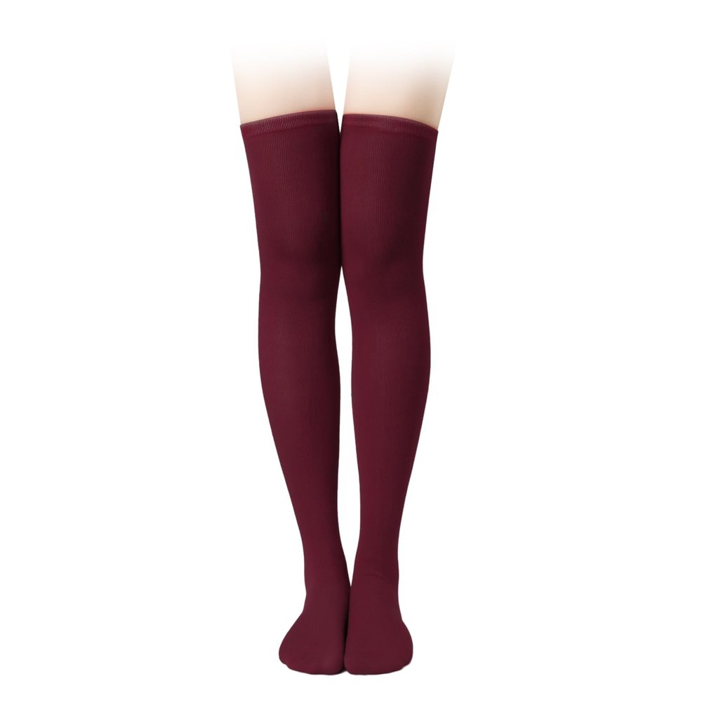 KINBOM 1 Pair Thigh High Socks, Cotton Soft Knee High Long Stockings Leg Warmers for Women Girls Christmas Cosplay (Burgundy)