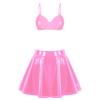 Freebily Womens Sexy Raves Dance Outfits Leather Bra Crop Tops with Mini Skrits for Club Performance Pink B 4X-Large view 1