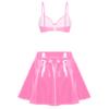 Freebily Womens Sexy Raves Dance Outfits Leather Bra Crop Tops with Mini Skrits for Club Performance Pink B 4X-Large view 2