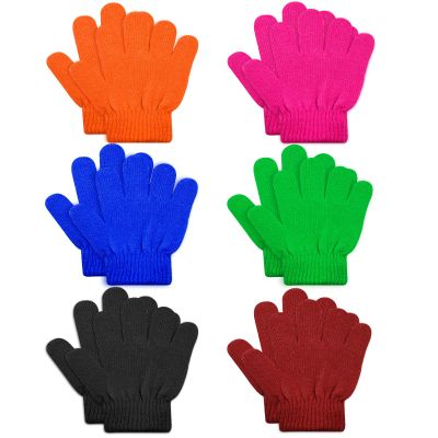 ONESING 6 Pairs Kids Gloves - Knit Winter Stretchy Gloves for Girls & Boys - Mixcolor