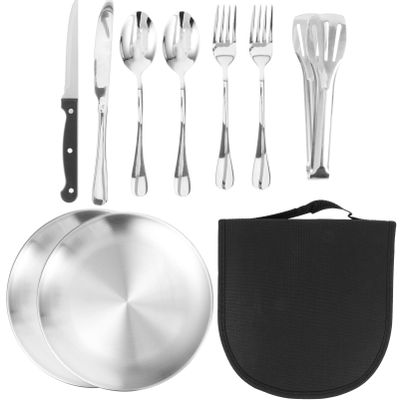 Milisten 1set Portable Cutlery Kit Stainless Steel Outdoor Utensil Camping Picnics and Hiking Compact Design Storage Pouch for Easy Carrying