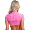 Agoky Women's Wetlook Leather Rave Sets Sexy Outfits Latex Crop Top with Skrits for Stage Performance Pink Medium view 4