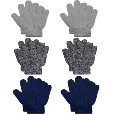 ONESING 6 Pairs Kids Winter Gloves - Stretchy Knit Gloves for Boys & Girls, Mix Colors