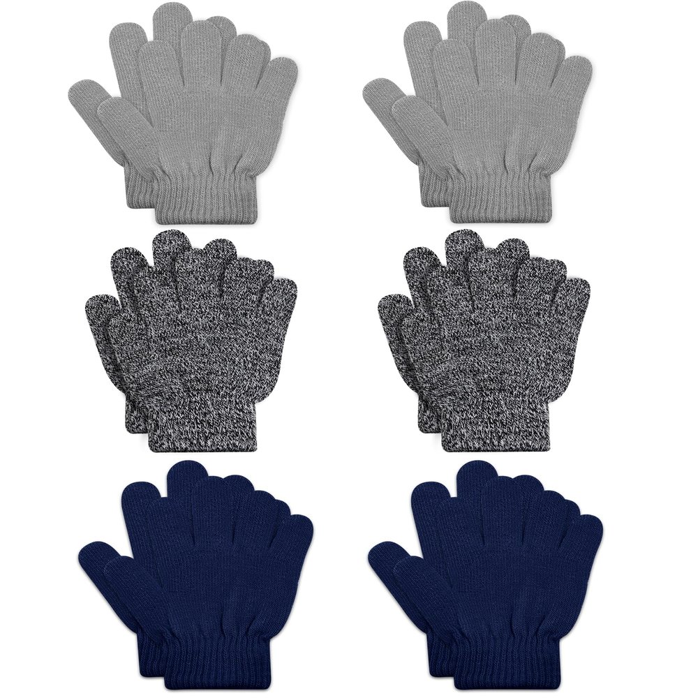 ONESING 6 Pairs Kids Winter Gloves - Stretchy Knit Gloves for Boys & Girls, Mix Colors