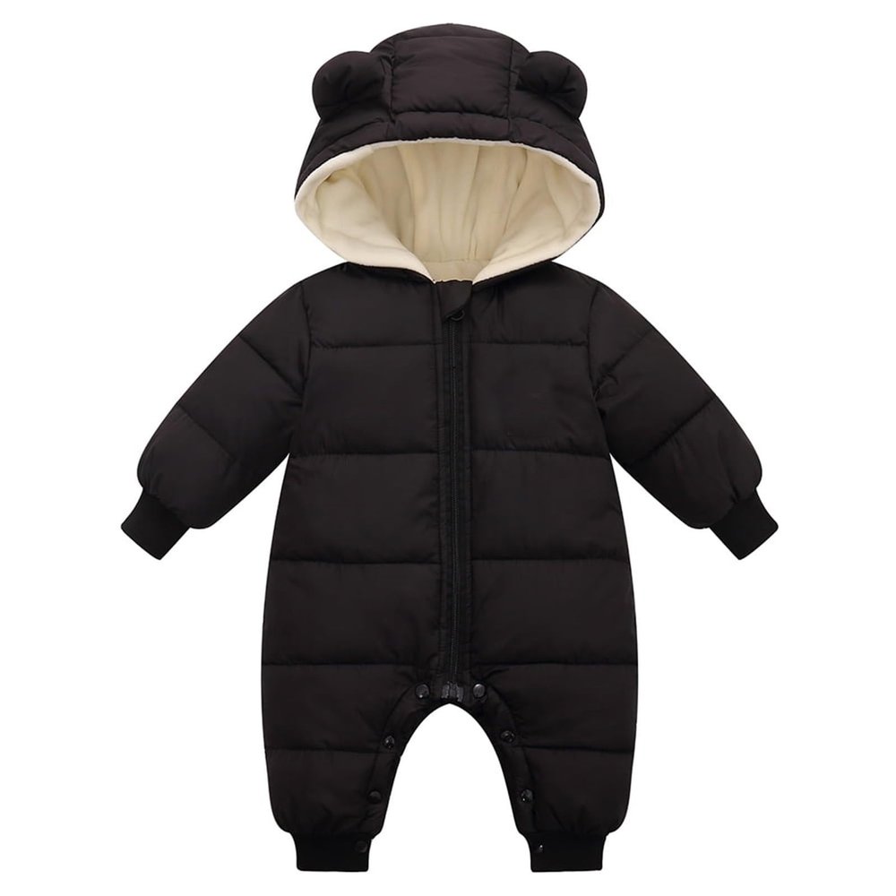 Baby Boys Girls Snowsuit Infant Winter Coat with Hoods Toddler Snow Wear Winter Hoodie Romper Puffer (Black, 3-6 Months)