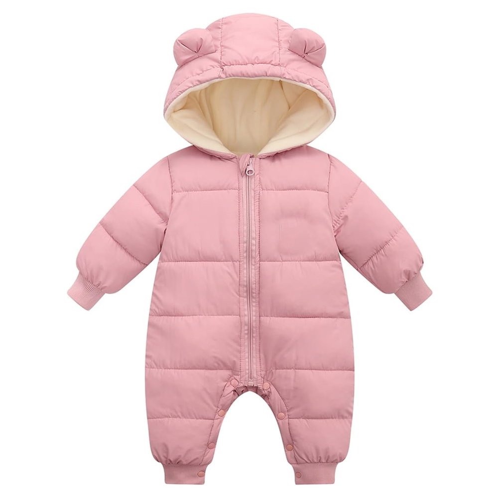 Baby Boys Girls Snowsuit Infant Winter Coat with Hoods Toddler Snow Wear Winter Hoodie Romper Puffer (Pink, 9-12 Months)