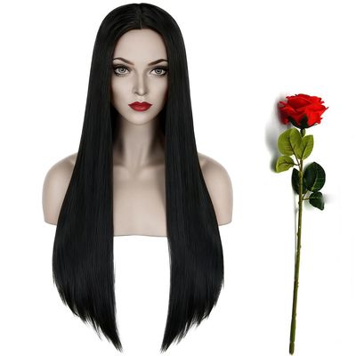 G&T Wig Long Black Wig for Mordicia Costume 30inch Black Witch Wig Middle Part Straight Black Cosplay Wigs for Women Halloween Party