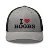 RIVEMUG I Love Boobs Trucker Hat Curved Bill Mid Crown Adjustable Cap Heather/Black view 2