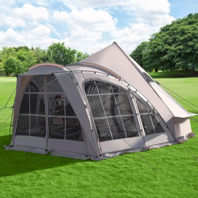 DanCoom Bell Tent, 8/10/12 Person Waterproof Large Family Tents with Sturdy Center & Vestibule, Mesh Window,Waterproof,Spacious Space for All 4 Season Camping Yurt Tent.