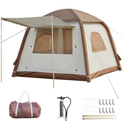 Inflatable Camping Tent with Pump,2-4 Person Glamping Tents, Easy Setup Waterproof Outdoor Blow UpTents, Inflatable House with Mosquito Screen, 4 Season