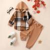 MERSARIPHY Toddler Baby Boy Outfits Baby Plaid Hoodies Flannel Jacket + Drawstring Pants Baby Fall Winter Clothes (Brown khaki, 3-6 Months) view 2