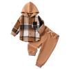 MERSARIPHY Toddler Baby Boy Outfits Baby Plaid Hoodies Flannel Jacket + Drawstring Pants Baby Fall Winter Clothes (Brown khaki, 12-18 Months) view 1