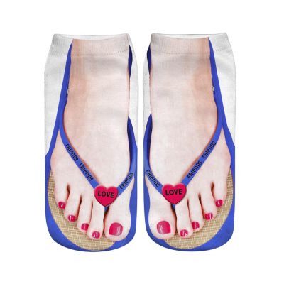 3D Pattern Print Socks Flip Flop Funny Hidden Running Socks Women Low Cut Ankle Socks Gifts for Women (Green, One Size)