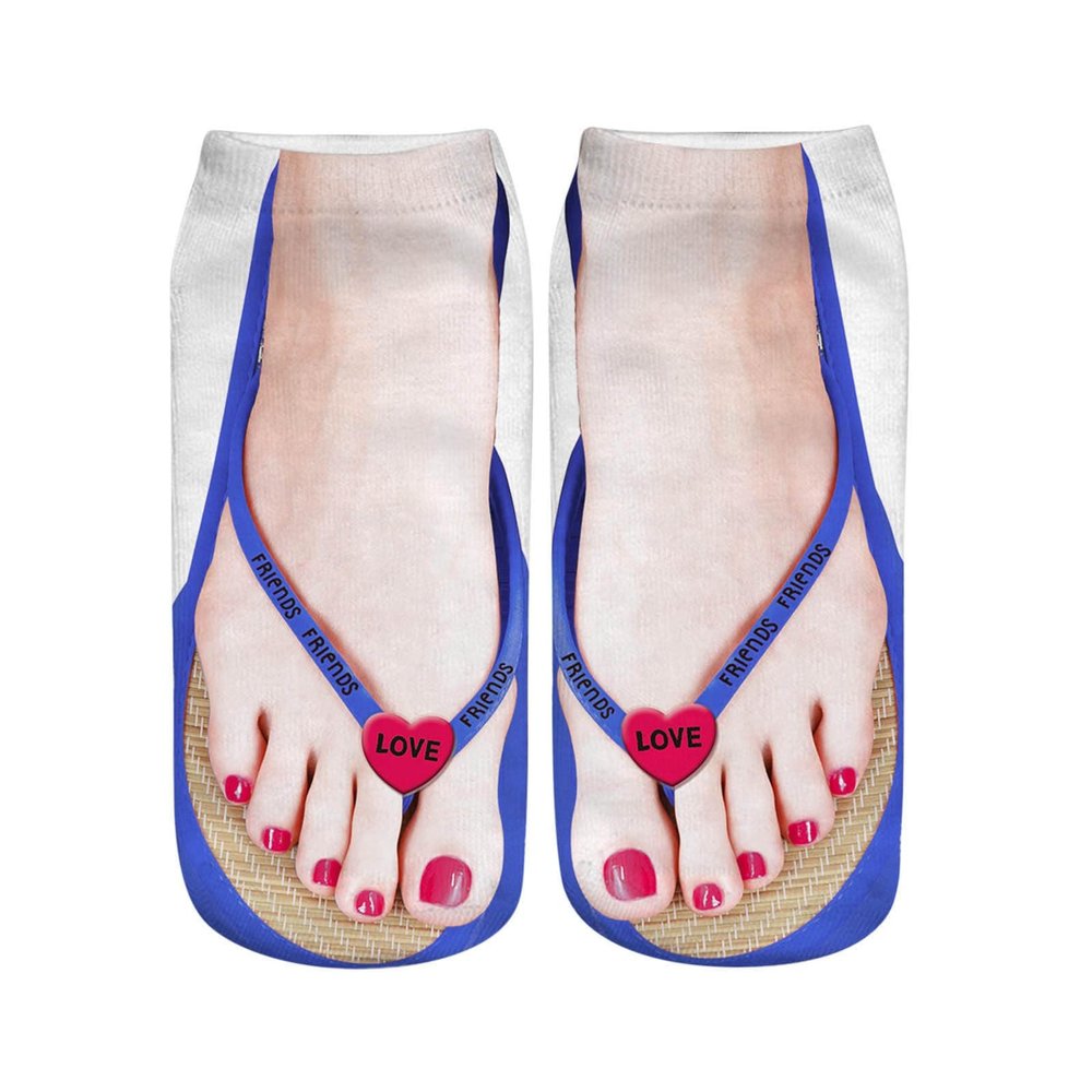 3D Pattern Print Socks Flip Flop Funny Hidden Running Socks Women Low Cut Ankle Socks Gifts for Women (Green, One Size)