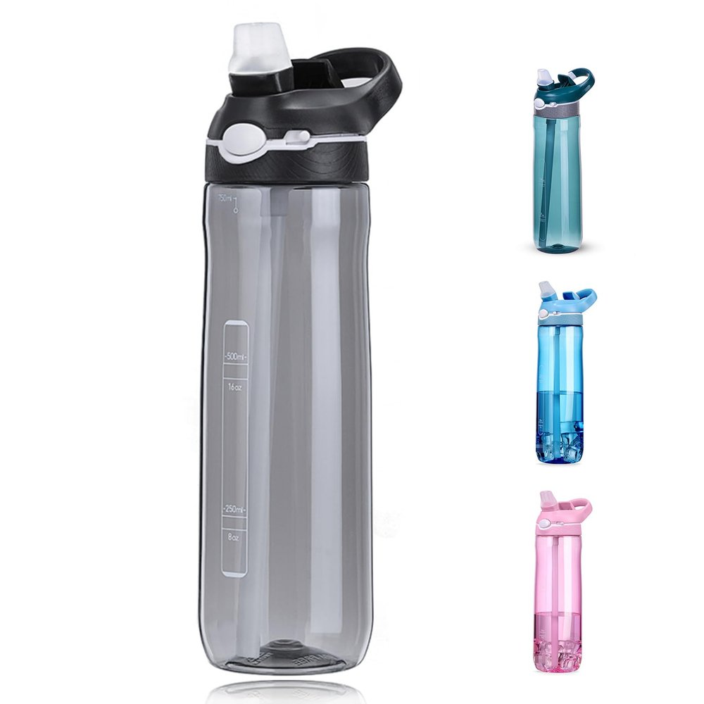 DEARART 24oz Water Bottles With Straw, Leakproof BPA FREE Hidden Nozzle, Flip Up Lid Clear Bottle With Handle Easy Clear, Suit Office Sports Travel Gym Yoga, Black