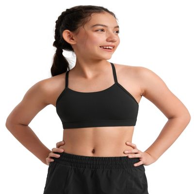 CRZ YOGA Girls Butterluxe Y Back Sports Bra - Yoga Athletic Casual Tops Scoop Neck Spaghetti Strap Padded Crop Kids Teen Black Small