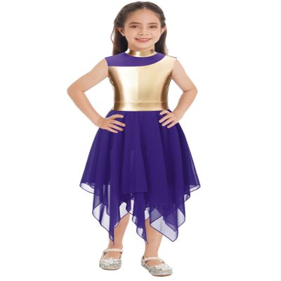 YOOJOO Girls Liturgical Praise Dance Tunic Tank Pullover Sleeveless Metallic Patchwork Asymmetrical Hem Lyrical Dance G1840Purple 12 Years
