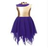 YOOJOO Girls Liturgical Praise Dance Tunic Tank Pullover Sleeveless Metallic Patchwork Asymmetrical Hem Lyrical Dance G1840Purple 12 Years view 3