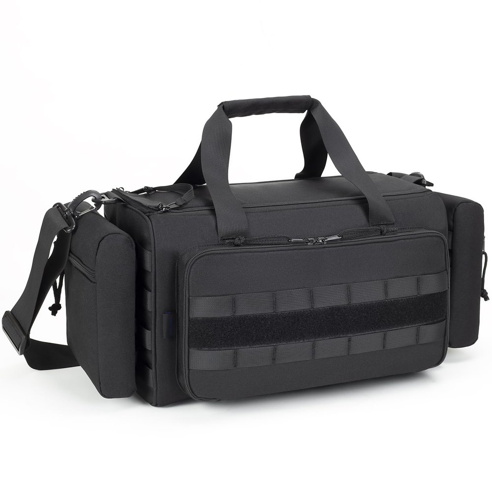 Aprikostein Range Bag for Handgun Ammo Shooting, L Gun Case Carry 5+ Pistols Transport Tactical Gears Accessories with Lockable Zipper Molle Strap, Duffle Sport Bag Hunting Storage Capricorn