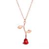 Spiritrain Red Rose Flower Pendant Necklace for Women 3D Vintage Elegant Romantic Enamel Red Flowers Leaf Chain Necklace for Valentine's Day Anniversary Birthday Trendy Jewelry Gifts (Rose gold) view 1