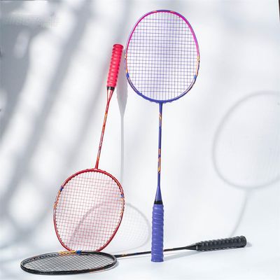 10U GJ Full Carbon Fiber Badminton Racket 52g Ultra Light Max 38Lbs Professional Beginner (2pcs Purple)
