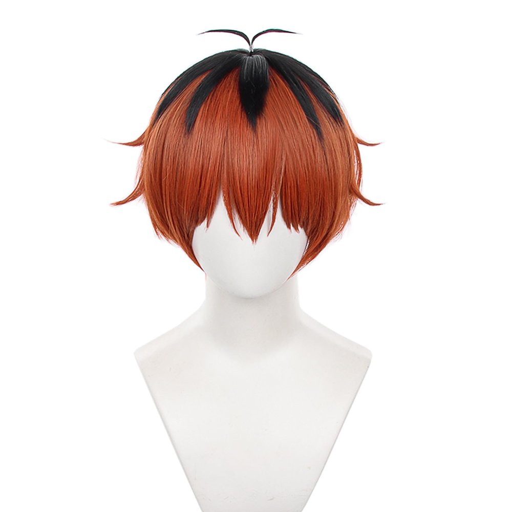 XiongXiongLe Short Red Orange Mixed Black Cosplay Wig Women Costumes Hair Replacement Wigs for Adult Cos Role Playing Daily Party Halloween Christmas Comic