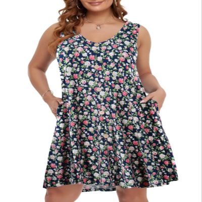 BELAROI Plus Size Summer Dresses Sundress for Curvy Women Beach Swimsuit Coverup Casual V Neck Button Sleeveless Tshirt Vacation Tank Dress with Pockets(1X,4-NavyBlue)