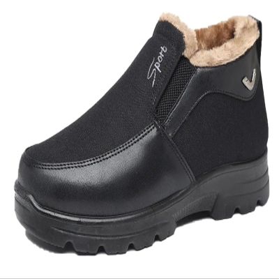 Men's Winter Fleece Warm Non-Slip Comfortable Loafers Ankle Boots Platform Casual Walking Shoes (Color : Black, Size : 12)