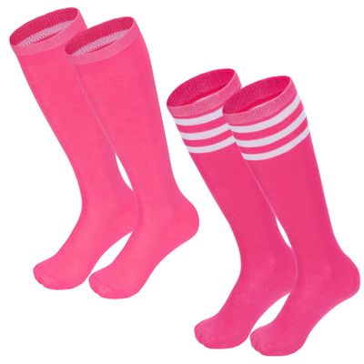 Kids Soccer Socks Striped Cotton Atheletic Softball Baseball Socks Toddler Youth Knee High Tube Sports Socks for Boys Girls Roseo & Peach White 12-15 Years