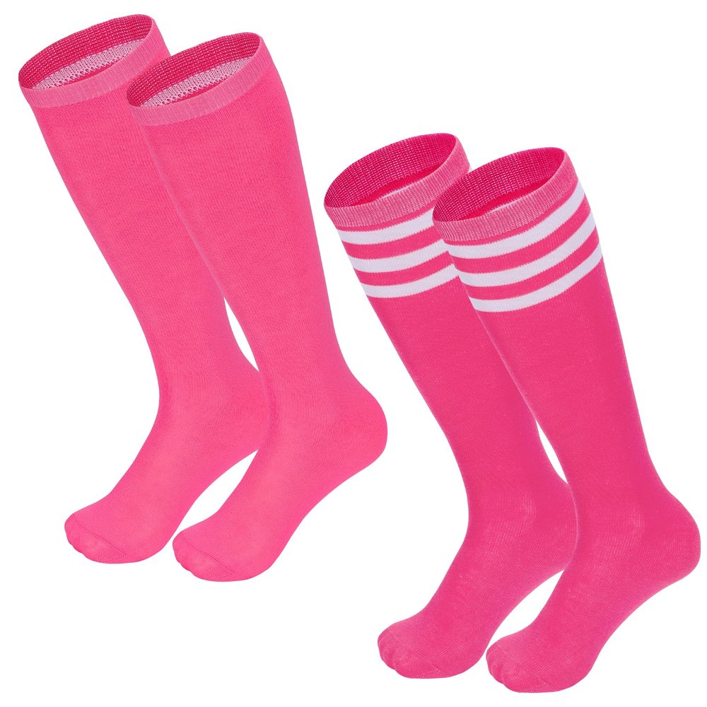 Kids Soccer Socks Striped Cotton Atheletic Softball Baseball Socks Toddler Youth Knee High Tube Sports Socks for Boys Girls Roseo & Peach White 12-15 Years