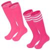 Kids Soccer Socks Striped Cotton Atheletic Softball Baseball Socks Toddler Youth Knee High Tube Sports Socks for Boys Girls Roseo & Peach White 12-15 Years view 1