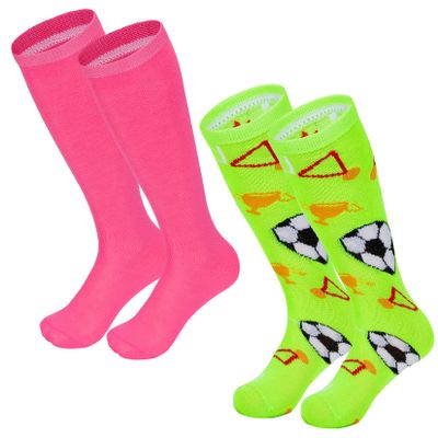 Kids Soccer Socks Striped Cotton Atheletic Softball Baseball Socks Toddler Youth Knee High Tube Sports Socks for Boys Girls Roseo & Green Soccer 12-15 Years