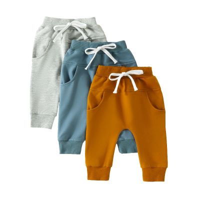 Doisbetthsay Toddler Baby Boys Pants 3 Pack Solid Color Fall Spring Sweatpants Baby Jogger Pants Khaki Brown Grey (3 Pack B, 6-12 Months)