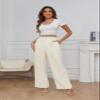 FUNYYZO Women Suit Pants Wide Leg Pants High Elastic Waisted in The Back Business Work Trousers Long Straight Beige view 3