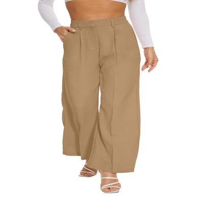 FUNYYZO Women Suit Pants Wide Leg Pants High Elastic Waisted in The Back Business Work Trousers Long Straight Khaki